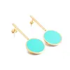 Stud Earrings Sky Blue Enamel Round Drop Stainless Steel Long Hanging Charm Trendy Summer Jewelry For Girl Women Wholesale