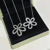 Copper Vintage Pendant Necklace Full Crystal Hollow Five Leaf Clover Flower Charm Short Chain Choker For Women Jewelry With Box Party Gift