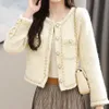 Mulheres misturas de lã inverno outono coreano jaqueta feminina francês casaco curto pequena fragrância temperamento mulheres tweed outerwear a309 230905