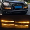 1 Set LED DRL Dynamic Yellow Turn Signal Daytime Running Light For Audi Q7 2010 2011 2012 2013 2014 2015 Fog Lamp222p