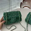 Sac de luxe pour femmes, sac CF tissé, sac à main, sangle en chaîne, sac à bandoulière simple, sac vert Fortune, taille horizontale 20cm, taille verticale 17cm