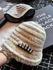 Baquet chapeau Internet célébrité tricitte tricot Bucket Style japonais All-Matching Automne et Hiver Dôme Basin chapeau de petites rayures