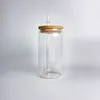 Entrepôt américain Recyclable 16oz incassable transparent clair givré sublimation verres à boire de forme élégante peuvent avec couvercle en bambou pour l'impression bricolage