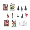 Decoraciones navideñas Conjunto de pueblo Decorar adornos de villa de resina de Papá Noel 10 piezas Regalos luminosos para casa de nieve Árbol Decoración del hogar 315K