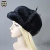 Beanieskull Caps Luxury Winter Man Women Girls Real Mink Fur Marten Head Warm Blackbrown Siberian Style Hat Full Lei Feng Bomber 230904