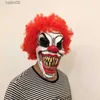 Party Masks Horror Halloween Clown Evil Overhead Latex Costume Mask Party Scary Clown Mask Red Hair Cosplay Costume Props Funny T230905