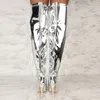 Sexy Silver Mirror Thigh High Boots Women T Show Pointy Toe Club Party Shoes Thin High Heels Over The Knee Long Boots For Girls Party Shoes 35-43