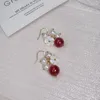 Dangle Earrings Strawberry Crystal Temperament Simple Pink Beads Feminine High-end Luxury Women's Boutique Pearl Jewe