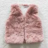 Gilet all'ingrosso grigio pelliccia di foux neonata cappotto morbido senza maniche colorato bambino bavero bambini gilet vestiti infantile boutique abbigliamento per bambini 230904