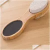 Bath Brushes Sponges Scrubbers Foot Brush Pumice Stone Rasp File Exfoliating Bamboo Handle Pedicure Tool 4 In 1 Mti-Functional Scrub D Dhf2V