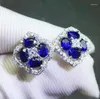 Studörhängen Natural Sapphire eller Tourmaline Flower Earring 925 Sterling Silver Fine Smycken 0,35CT 8st Gemstone J8052101