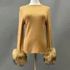 Womens Sweaters Lady Winter Warm Sweater High Elastic With Real Raccoon Fur Cuff Women Clothing Löstagbar Pullover S5575 230904