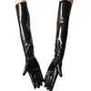 Mittens vuxna sexiga långa svarta latexhandskar Metalliska våta look faux läderhandskar Clubwear Dance Catsuit Cosplay Accessory Mantens 230905