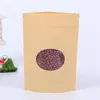 Stand Up Kraft Paper Bags with Round Window Yellow Kraft Pack Storage Dried Food Fruits Tea Electronic Product Pouches LX0056