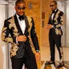 Men's Suits & Blazers 2 Pieces Slim Fit Shiny Sequins Gold Applique Prom Tuxedos Grooms Jacket Wedding Party Set Blazer Pant303Z