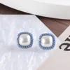 Romantische blaue Diamant-Quadrat-Geometrie-Designer-Ohrstecker für Frauen, OL, süßer Perlmutt-Liebeszauber, elegante Ohrringe, Ohrring-Ohrringe, Schmuck