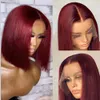 Synthetic Wigs Wig Bob rambut manusia Burgundy 99J lurus 13X4 renda depan 180 kepadatan pendek Frontal 13x5x1 wig 230905