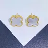 Vintage 4/Four Leaf Clover Designer Earrings Womens Van Clef Stud Earrings Wedding Party Gift