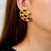 Pendientes traseros joyería nicho francés Vintage cobre chapado en oro vidrio media luna Clip de oreja