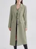 Womens Trench Coats EAM Women Green False Two Big Size Long Lapel Sleeve Loose Fit Windbreaker Fashion Spring Autumn 1DF5021 230904