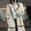 Kvinnor tröjor 100% merino ullkardigan huva krage kashmir kappa avslappnad stickad förtjockad jacka mode koreansk höstvinter topp 230904