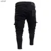 Mens Jeans Fashion Black Jean Men denim Skinny Biker Jeans förstörde Frayed Slim Fit Pocket Cargo Pencil Pants Plus Size S-3XL198W