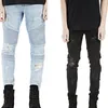 NOUVEAU 2016 Street Hole BIKER JEANS coupe stéréo élastique Trou Ripped Jeans Hommes Denim plier pied locomotive JEANS Strech SKinny Bike247U