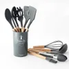 9 11 12PCS Silicone Cooking Utensils Set Non-stick Spatula Shovel Wooden Handle Cooking Tools Set with Storage Box Kitchen Tools T304c