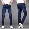 Herr jeans faller män jeans koreansk stil mode smal daglig varumärke låg midja rak elastisk denim långa byxor jeans män 230904