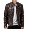 Hommes en cuir Faux 2023 hommes mode veste coupe ajustée col montant PU mâle antivent moto revers diagonale fermeture éclair vestes hommes 230904