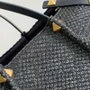 STRÅG Tygväska nit plånbok vävd kvinna axelpåsar modehandväskor interiör blixtlåsficka äkta läder crossbody väskor shopping väskor