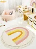 Tapetes arco-íris fofo tapete para sala de estar com borlas branco tapete de pelúcia crianças quarto macio berçário jogar tapete crianças babi 230905