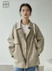 Женские тренчи ziqiao японский отложной воротник с длинными рукавами цвета хаки свободные прямые короткие куртки офисные женские тканевые пальто с поясом 230904