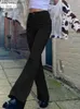 Jeans pour femmes streetwear y2k brun femmes jeans hauts hauts jeans strecth bellbottom jeans mode harajuku large jambe noire pantalon pantalon femelle Q230905