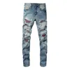 Hip Hop Jeans Hosen Herren Strass Patch Männer Skinny Hellblau Denim Hose Herren Freizeithose Große Größe 28-40 US Größe 1308