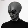 Máscaras de festa UFO Alien Máscara Luvas 51 Área Cosplay Organismo Extraterrestre Monstro Crânio Capacete de Látex Mãos Halloween Party Costume Adereços T230905