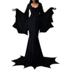 Robes décontractées de base Costume de sorcière Morticia Addams Robe de plancher de train du mercredi Femmes Halloween Sorcière Tenue sombre Robe gothique Robe Horreur pour adulte 230904