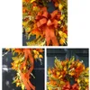 Other Event Party Supplies 60*30cm Artificial Autumn Wreath Decoration Maple Pine Cone Pumpkin Door Wreath Halloween Thanksgiving Garland Christmas Decor 230905