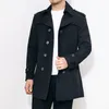 Gabardinas para hombres Primavera y otoño Chaqueta cortavientos Retro Negro Negocios Doble botonadura Clásico Abrigo largo para hombres 230904