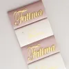 12x Personnalisé Acrylique Or Miroir Laser Cut Noms Bébé Nom Tags Place Cartes Table De Mariage Décor Faveur Chocolat Baptême Boîte 202530