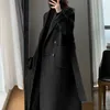 Misto lana da donna Jmprs Cappotto lungo in lana invernale Casual Donna Doppio petto Giacca in lana sintetica Moda autunno Coreano Abbigliamento nero Nuovo HKD230904