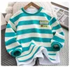 Hoodies tröjor mode stripe tryck tröja småbarn pojkar flickor tröja casual baby pojke lång ärm huvtröja barn kläder 230904