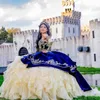 Elegancka granatowa złote sukienki Quinceanera 2023 organza falbany suknia balowa sukienka xv para vestidos de 15 urodziny sukienka gorset debidos debiutantes maskarada