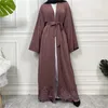 Ethnische Kleidung Eid Ramadan Abaya Kleid Frauen Muslimische Spitze Stickerei Gürtel Lange Robe Arabisch Kaftan Dubai Modest Türkei Vestidos