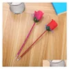 Ballpoint Pens Wholesale Rose Pen Creative Artificial Flower Decoration Beautif Office School Stationery Personalized Writing For Vale Dhqrp