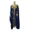 Etnische kleding Marineblauw Dubai Marokko Strand Abaya Kaftan Farasha Islamitische Maxi Takshita Var Jurk Latex