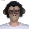 Party Masks Black Hair Red Face Ape Mask Halloween Animal Costume Cosplay Party Mask Ape Head Masks T230905