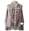 Damesbont Faux Mode Driehoek Real Rabbit Ball Sjaal Winter Dames Kasjmier Kwastje Cape Pompon Mantel Dame Moeder Cadeau Casaco Feminino 230904