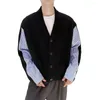 Men's Sweaters Cardigan Sweater V-neck Stripe Splicing Single-breasted Long Sleeves Outwear Keep Warm Autumn Winter Men Knitwear Jack