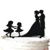 Family Wedding Cake Topper-Kissing Bride and Broom i dwie dziewczyny 37 Kolor dla opcji 256s